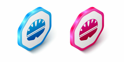 Isometric Bicycle helmet icon isolated on white background. Extreme sport. Sport equipment. Hexagon button. Vector
