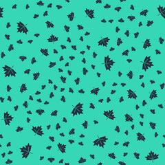 Black Canadian maple leaf icon isolated seamless pattern on green background. Canada symbol maple leaf. Vector