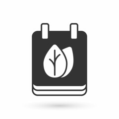 Grey Calendar with autumn leaves icon isolated on white background. Vector