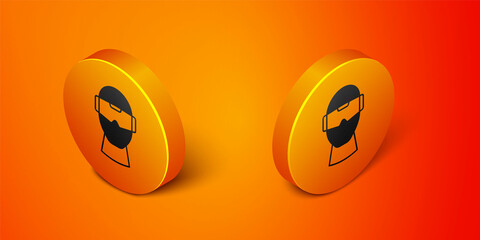 Isometric Virtual reality glasses icon isolated on orange background. Stereoscopic 3d vr mask. Optical head mounted display. Orange circle button. Vector