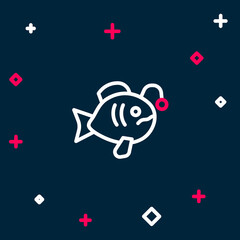 Line Tropical fish icon isolated on blue background. Exotic fish. Colorful outline concept. Vector
