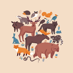 Forest Animals Circle Composition