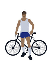 Obraz premium Vector illustration of an attractive young man with a bicycle