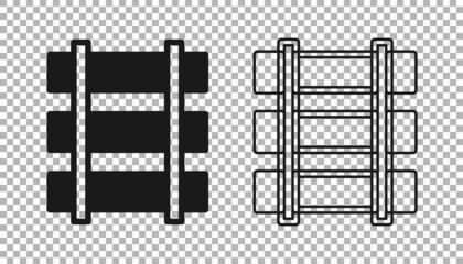 Black Railway, railroad track icon isolated on transparent background. Vector