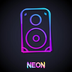 Glowing neon line Stereo speaker icon isolated on black background. Sound system speakers. Music icon. Musical column speaker bass equipment. Vector