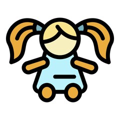 Retro doll icon. Outline retro doll vector icon color flat isolated