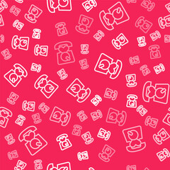 White line Telephone with emergency call 911 icon isolated seamless pattern on red background. Police, ambulance, fire department, call, phone. Vector