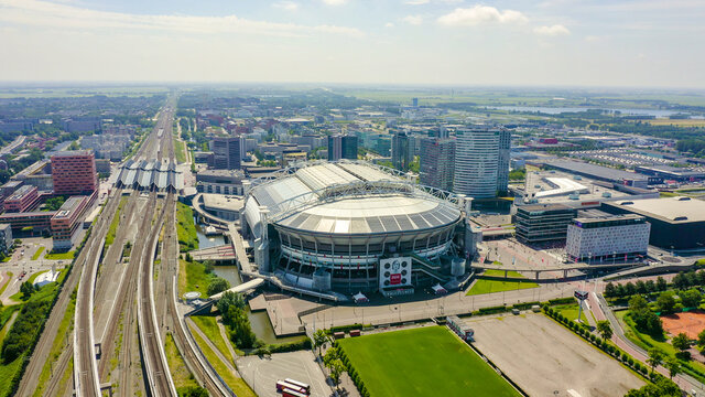 Amsterdam, Netherlands - June 30, 2019: Johan Cruijff ArenA (Amsterdam Arena). 2020 FIFA World Cup venue, Aerial View
