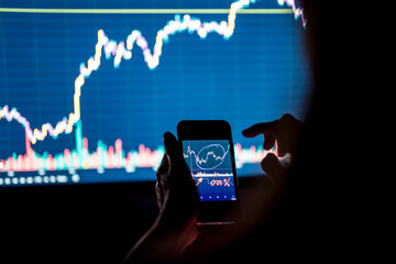 Businesswoman investing in stock market through smart phone in office