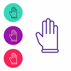 Obraz premium Set line Rubber gloves icon isolated on white background. Latex hand protection sign. Housework cleaning equipment symbol. Set icons colorful. Vector