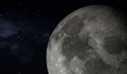 Moon surface. 3d render of moon and space. Elements of this image furnished by NASA.