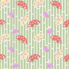  Pattern with japanese fans. Vector seamless illustration.