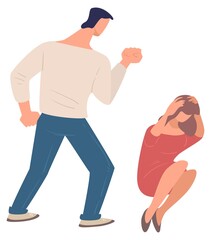 Wife beating wife, afraid woman hiding head vector