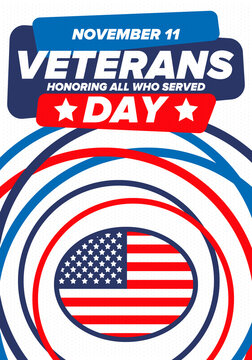 Veterans Day in United States. Federal holiday, celebrated annual in November 11. Honoring all who served. Patriotic american military concept. Poster, card, banner and background. Vector illustration