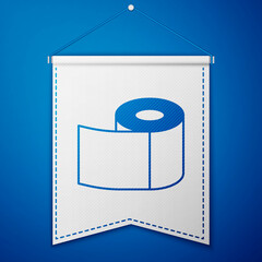 Blue Toilet paper roll icon isolated on blue background. White pennant template. Vector