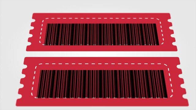 Coupon ticket card with barcode and dotted line on red  background