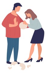 Husband and wife having fight, woman break plate