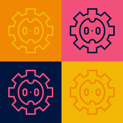 Pop art line Electrical outlet icon isolated on color background. Power socket. Rosette symbol. Vector