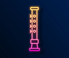 Glowing neon line Flute icon isolated on black background. Musical instrument. Vector