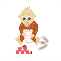 The baby drinks milk