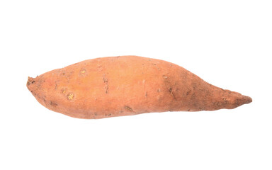 Whole ripe sweet potato isolated on white, top view