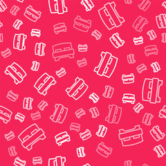 White line Big bed for two or one person icon isolated seamless pattern on red background. Vector