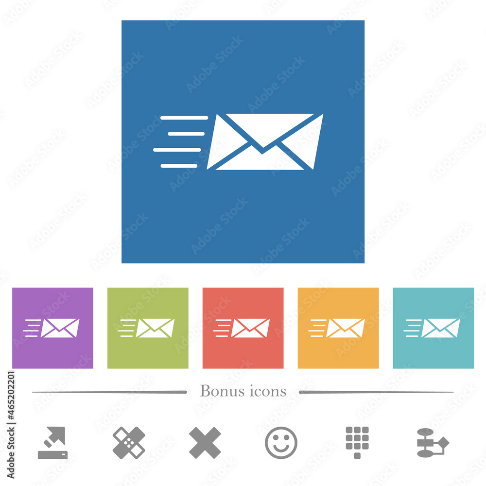 Poster sending express mail solid flat white icons in square backgrounds