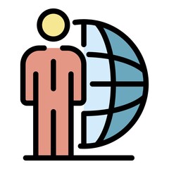Global business training icon. Outline global business training vector icon color flat isolated