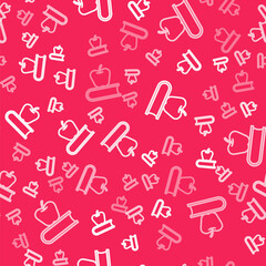 White line Book with apple icon isolated seamless pattern on red background. Vector