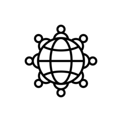 World charity thin line icon. Multicultural unity, social solidarity, globalization. People of different nationalities around planet. Vector illustration.