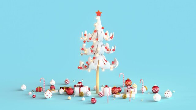 Christmas composition with gifts and decoration. 3D render animation