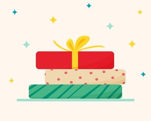 A set of gift box with a surprise. The concept of birthday and Christmas celebrations. Special gift packaging. Flat style