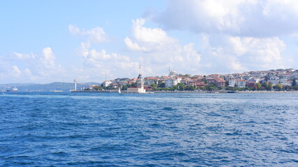 Fototapeta na wymiar Istanbul Maiden's Tower and its surroundings from the ship