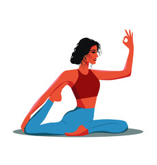 Digital illustration of a yogi girl meditating and relaxed doing yoga in a pose
