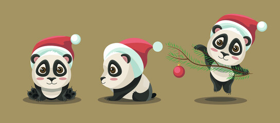 Cute Christmas panda cub set.