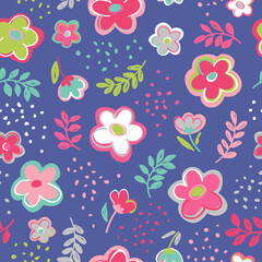 Cute colorful floral seamless pattern background.