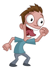 Cheering Cartoon Eager Keen Fanatical Fan Man