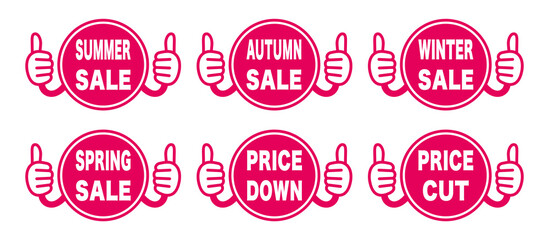 Sales promotion pop icon set. winter sale, spring sale, price cut, price down, etc.