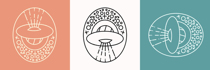 Alien space ship technology line art logo for technology brand or any purpose
