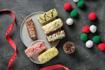  top view of protein low carb bars with various fillings. raw nuts and berries bars for new year celebration. diet sugar free bars decoration for holidays. keto and paleo diet