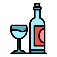 French wine bottle glass icon. Outline french wine bottle glass vector icon color flat isolated