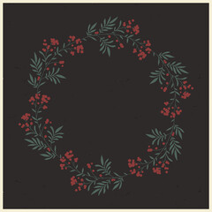 Hand drawn illustration of isolated Christmas wreath. Traditional holiday botanical decoration, season greetings card template. Winter foliage, floral background