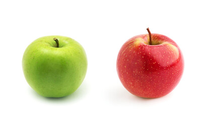 red apple and green apple on a white background