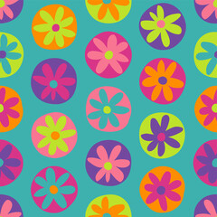 Cute colorful flower with circle pattern background.