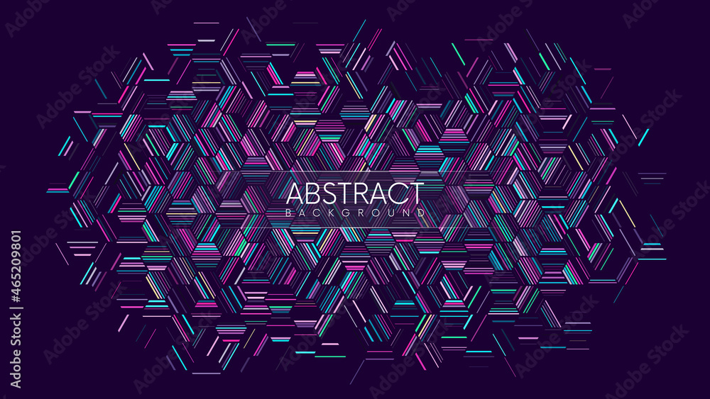 Poster abstract geometric technology background with hexagonal holographic lines. vector illustration