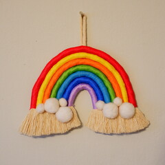 Macrame Rainbow Wall Decor for Bedroom Nursery Baby Kids Rooms Colorful Tapestry Colorful Rope Woven Tassel Wall Hanging Toy