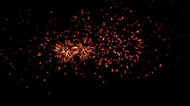 Concept 7-F1 View of the realistic fireworks in the night sky with random pattern explosion sparks animation.