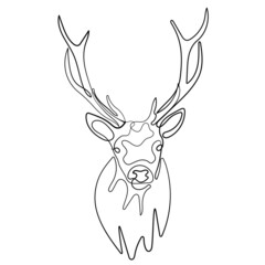 Deer With Long Horns Isolated on white background vector illustration. Deer Logo. Deer Trophy With Large Horns. Best for background, tatto, logo identity.
