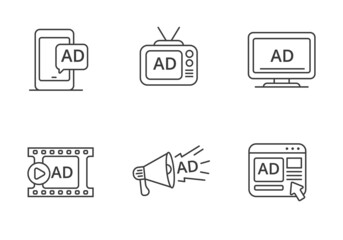 Set of digital advertising icon in linear style isolated on white background