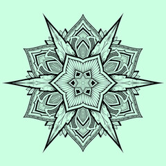 Vector ornament in black on a light green background.  round Ornament Pattern. 